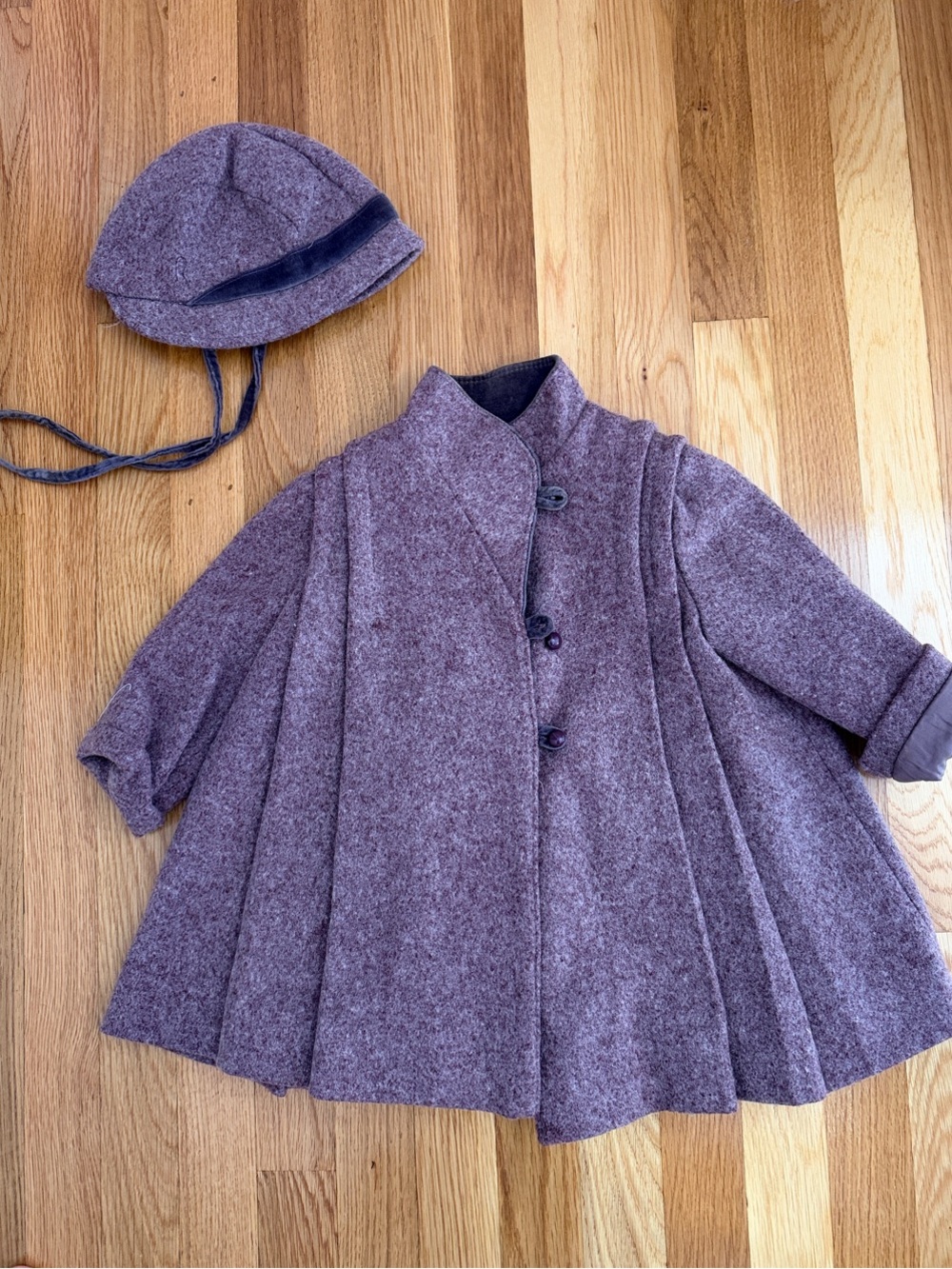 Kids Wool Blend Swing Coat and Hat - Mauve